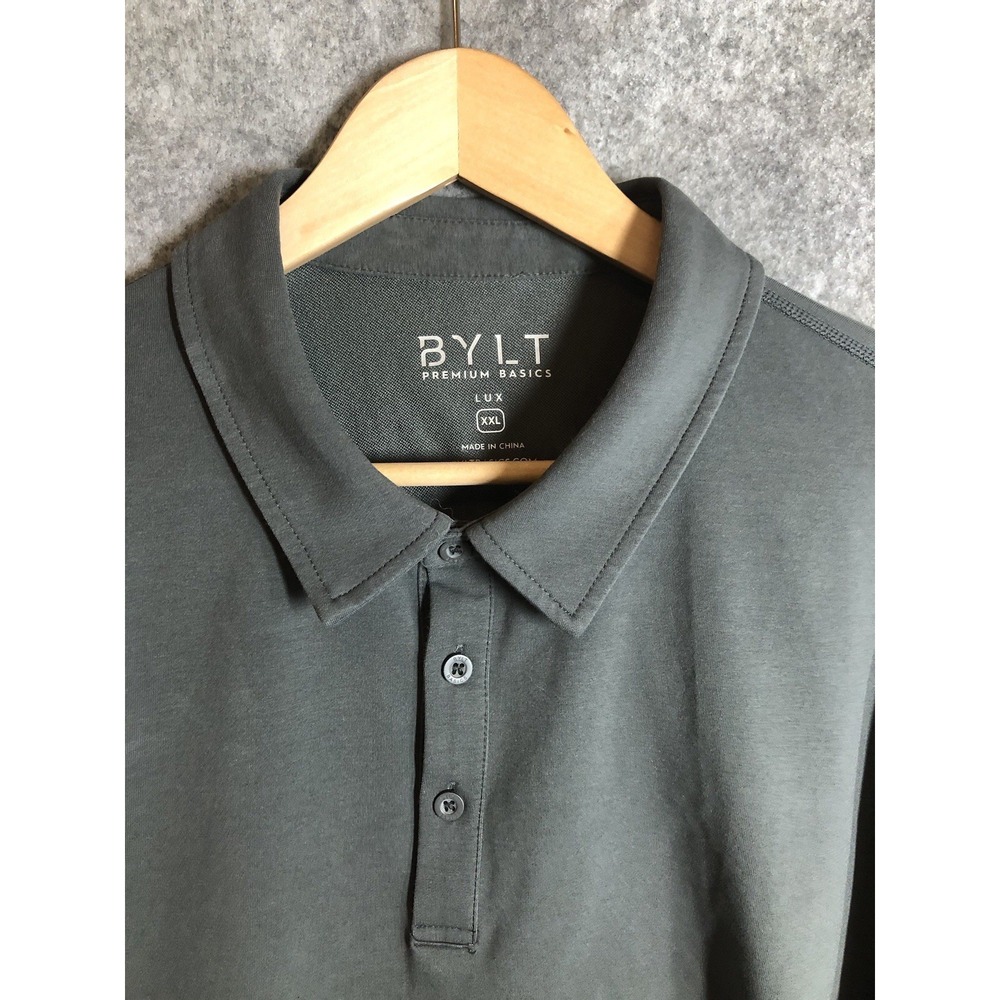 BYLT Shirt Mens 2XL Gray Long Sleeve Polo LUX Casual Classic
